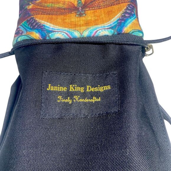 Janine King Design Boho Crossbody Bag Pouch Handmade Dragonfly Leather Cotton - Picture 7 of 11